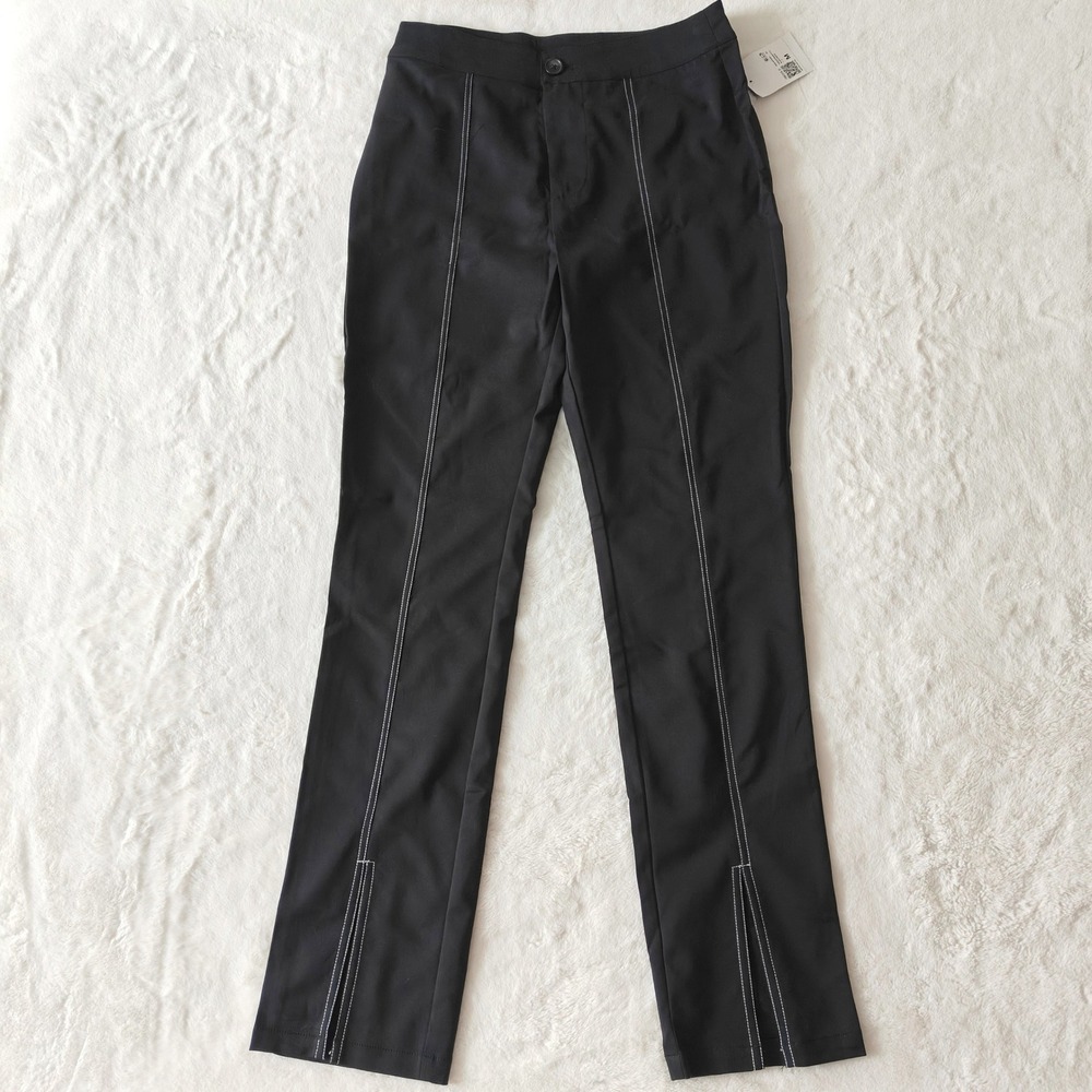 NEW Forever 21 Straight Leg Pants‎ Black Split Center Front Hem High Rise Medium